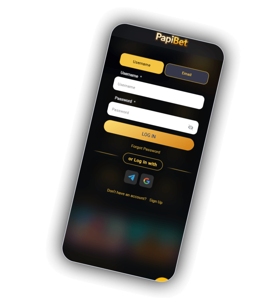 PapiBet registration and login form
